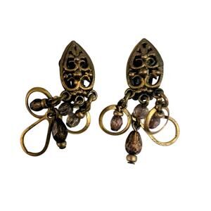 vintage bohemian-style dangle earrings, possibly from the 1970s or 1980s clip on